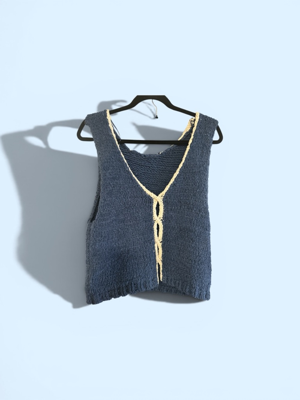 We The Free Hand-Knit Navy Cropped Vest with Cream Trim